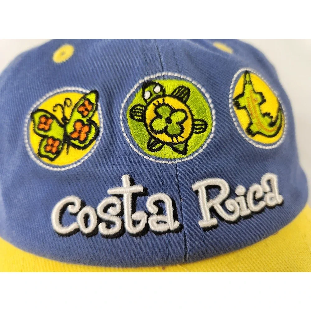 Costa‎ Rica Embroidered Hat Sea Turtles Butterflies Lizard Cap Adjustable Cotton